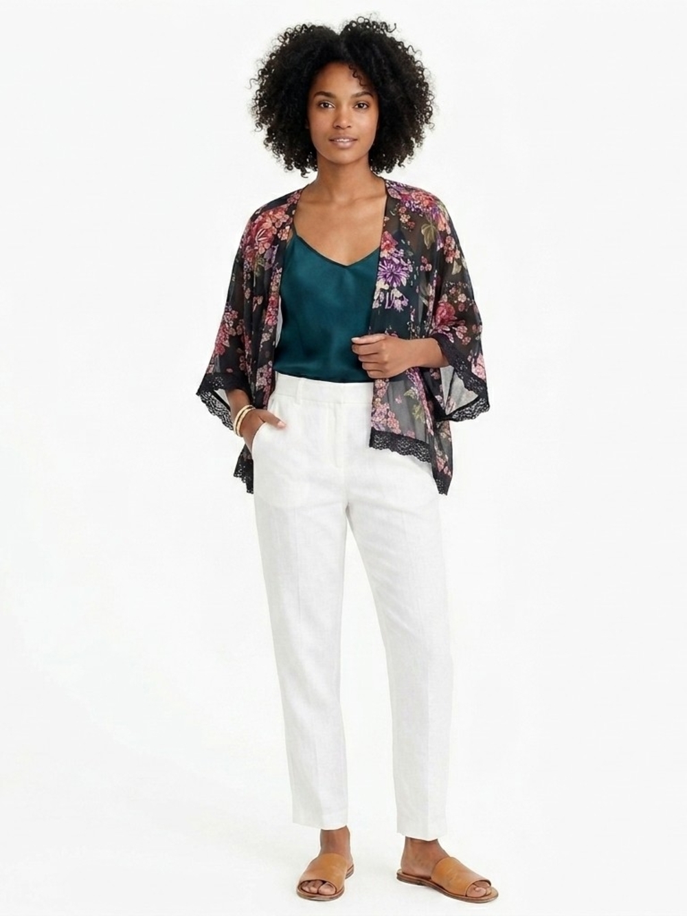 Sheer Black Floral Kimono Cardigan - Women's Top